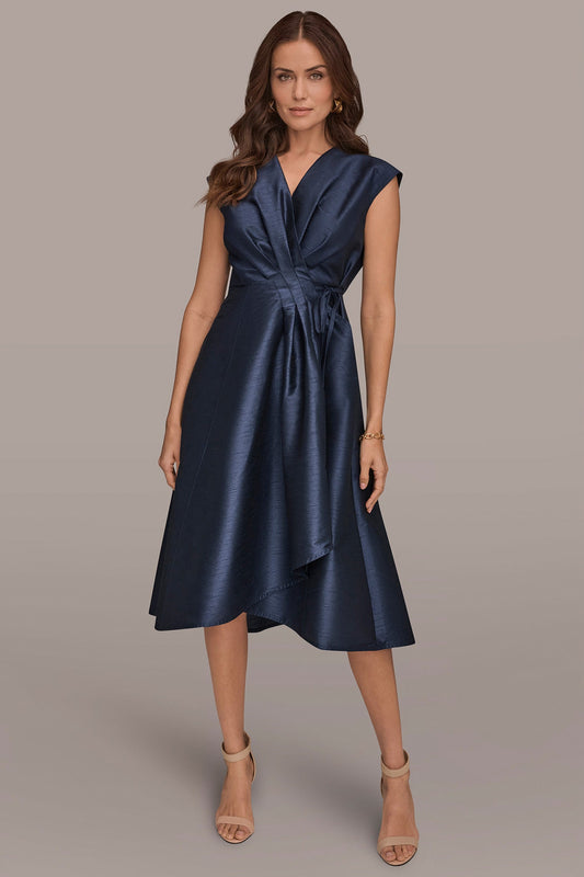 SLEEVELESS PLEATED MIDI WRAP DRESS - Taffeta Blue