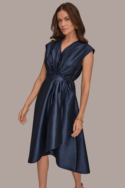 SLEEVELESS PLEATED MIDI WRAP DRESS - Taffeta Blue