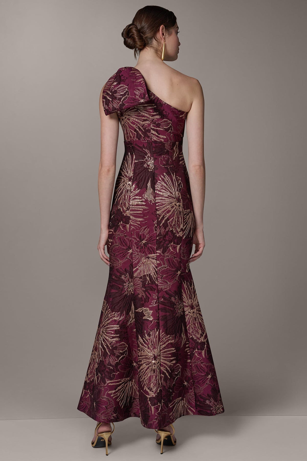 ONE SHOULDER FLORAL TRUMPET GOWN - Prune Multi