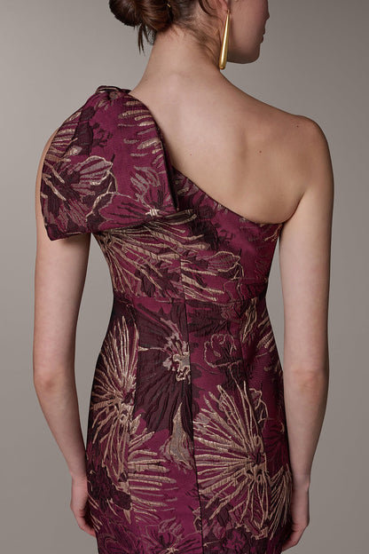 ONE SHOULDER FLORAL TRUMPET GOWN - Prune Multi