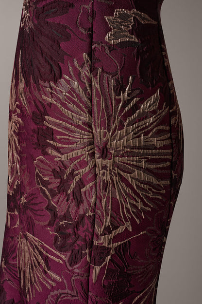ONE SHOULDER FLORAL TRUMPET GOWN - Prune Multi