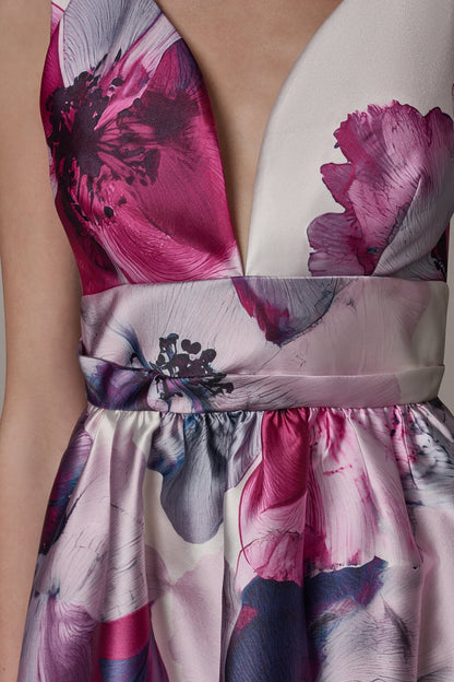 SLEEVELESS FIT AND FLARE GOWN - Sangria Multi