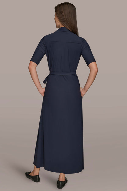 THE MODERN TRAVEL ELBOW-SLEEVE MIDI WRAP DRESS - NIGHTFALL