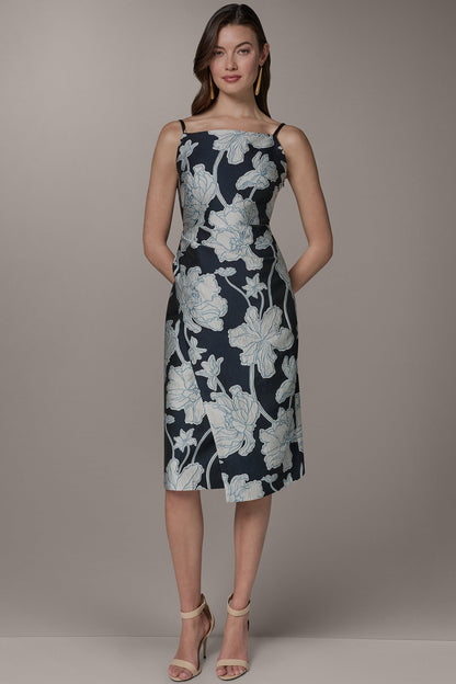 SLEEVELESS FLORAL MIDI DRESS - Nightfall/Sky Blue Multi