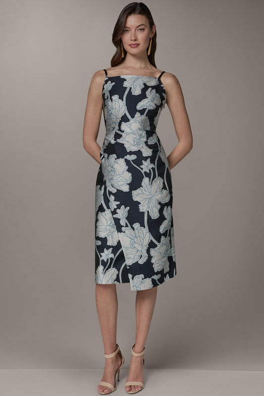 SLEEVELESS FLORAL MIDI DRESS - Nightfall/Sky Blue Multi