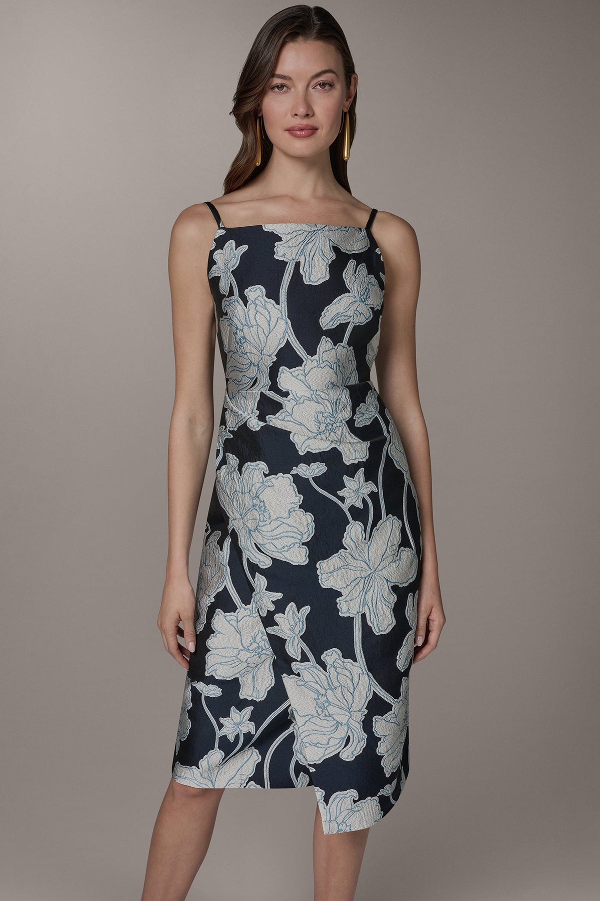SLEEVELESS FLORAL MIDI DRESS - Nightfall/Sky Blue Multi