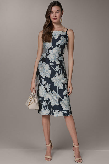 SLEEVELESS FLORAL MIDI DRESS - Nightfall/Sky Blue Multi