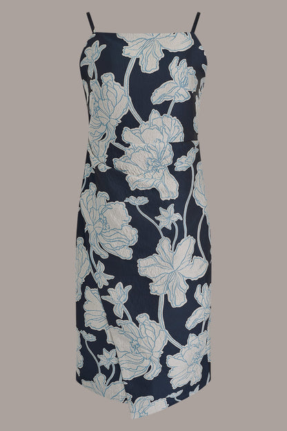 SLEEVELESS FLORAL MIDI DRESS - Nightfall/Sky Blue Multi