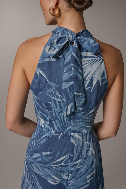 SLEEVELESS PRINT MIDI HALTER DRESS - Nightfall Multi