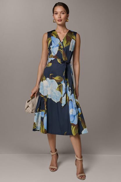 SLEEVELESS WRAP-EFFECT MIDI DRESS - Nightfall Multi