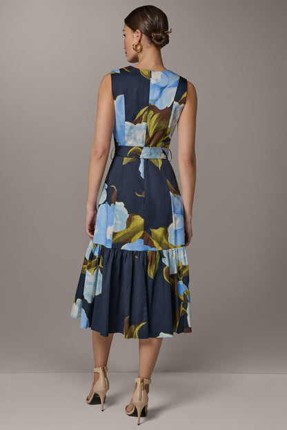 SLEEVELESS WRAP-EFFECT MIDI DRESS - Nightfall Multi