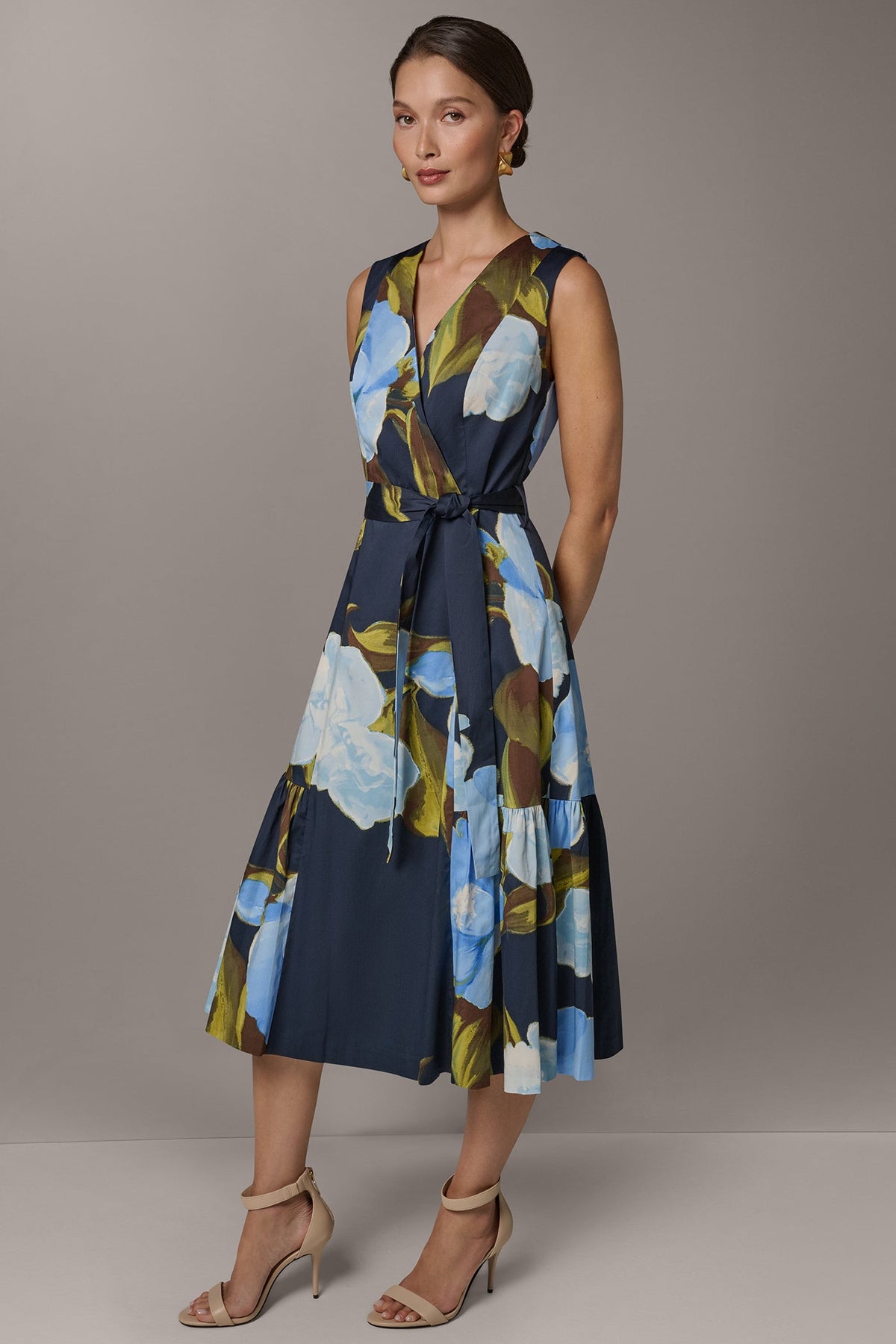 SLEEVELESS WRAP-EFFECT MIDI DRESS - Nightfall Multi