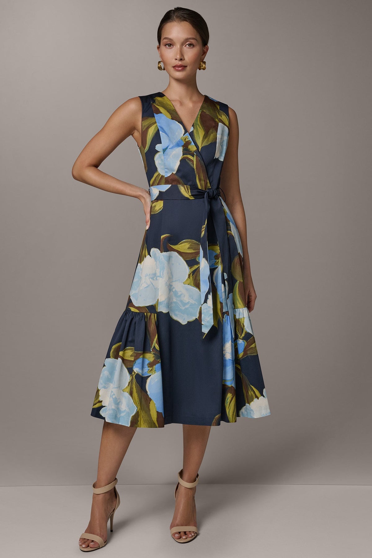 SLEEVELESS WRAP-EFFECT MIDI DRESS - Nightfall Multi