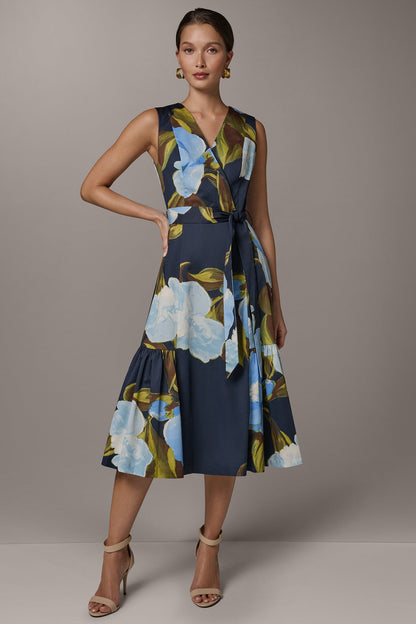 SLEEVELESS WRAP-EFFECT MIDI DRESS - Nightfall Multi