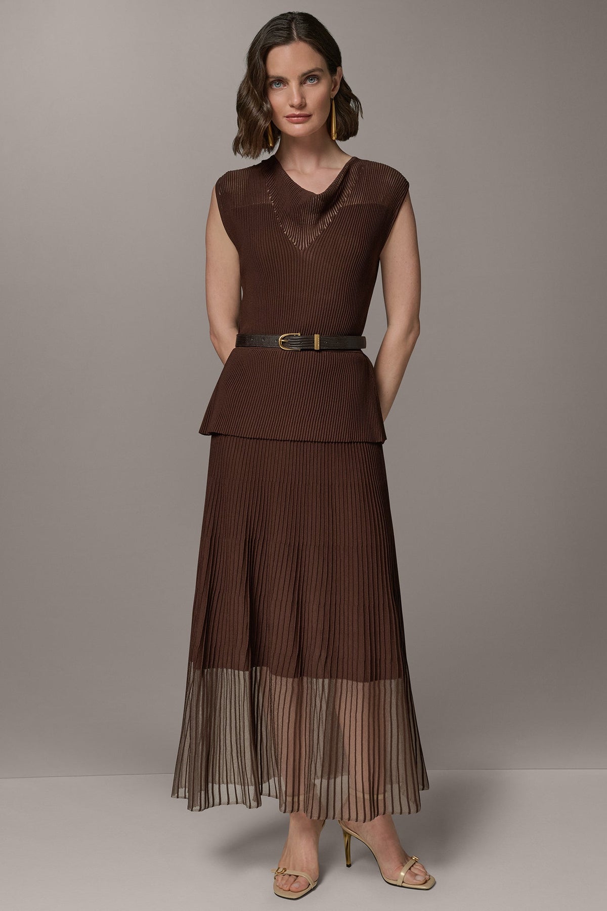 SLEEVELESS COWL NECK MIDI SWEATER DRESS - Canyon