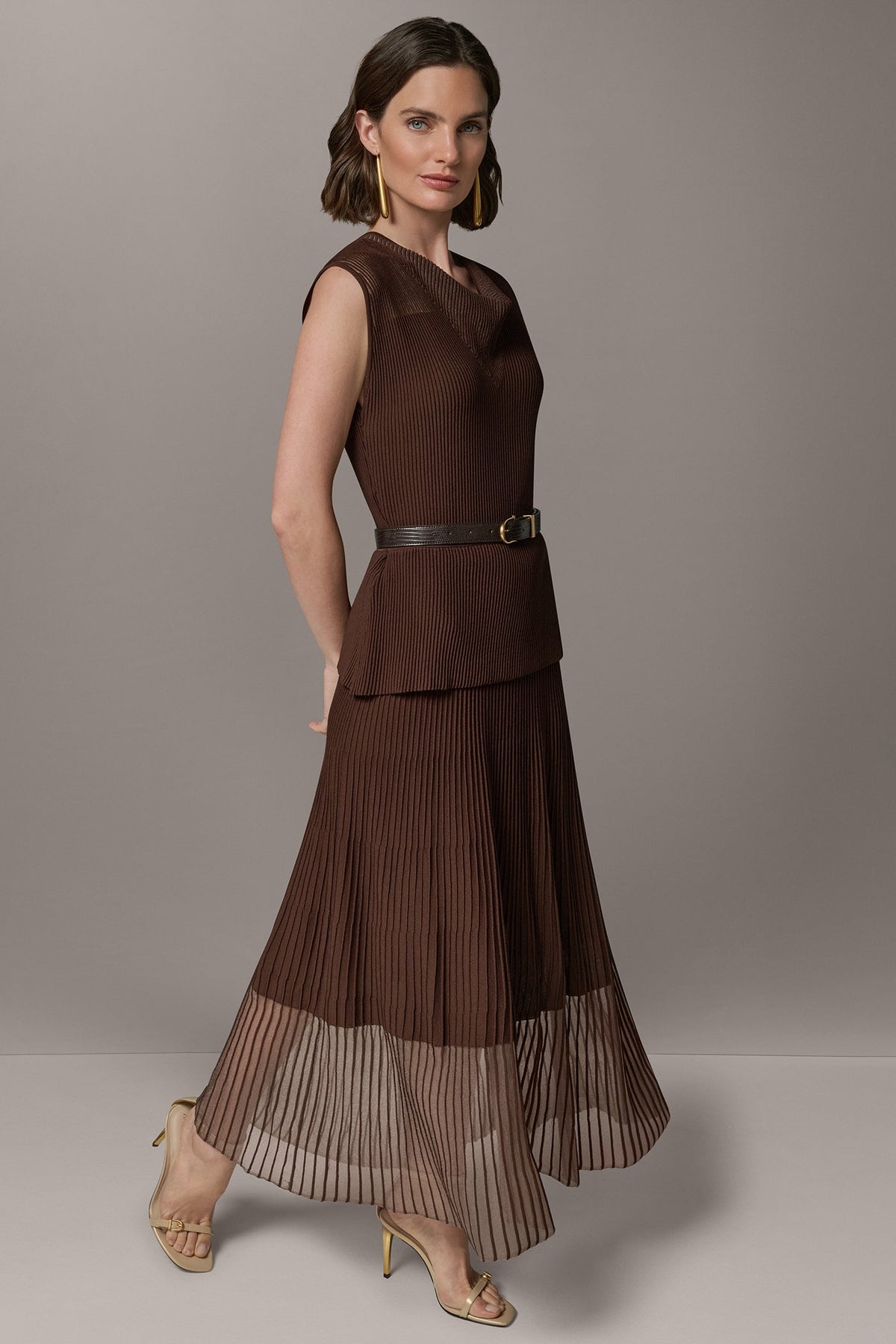 SLEEVELESS COWL NECK MIDI SWEATER DRESS - Canyon