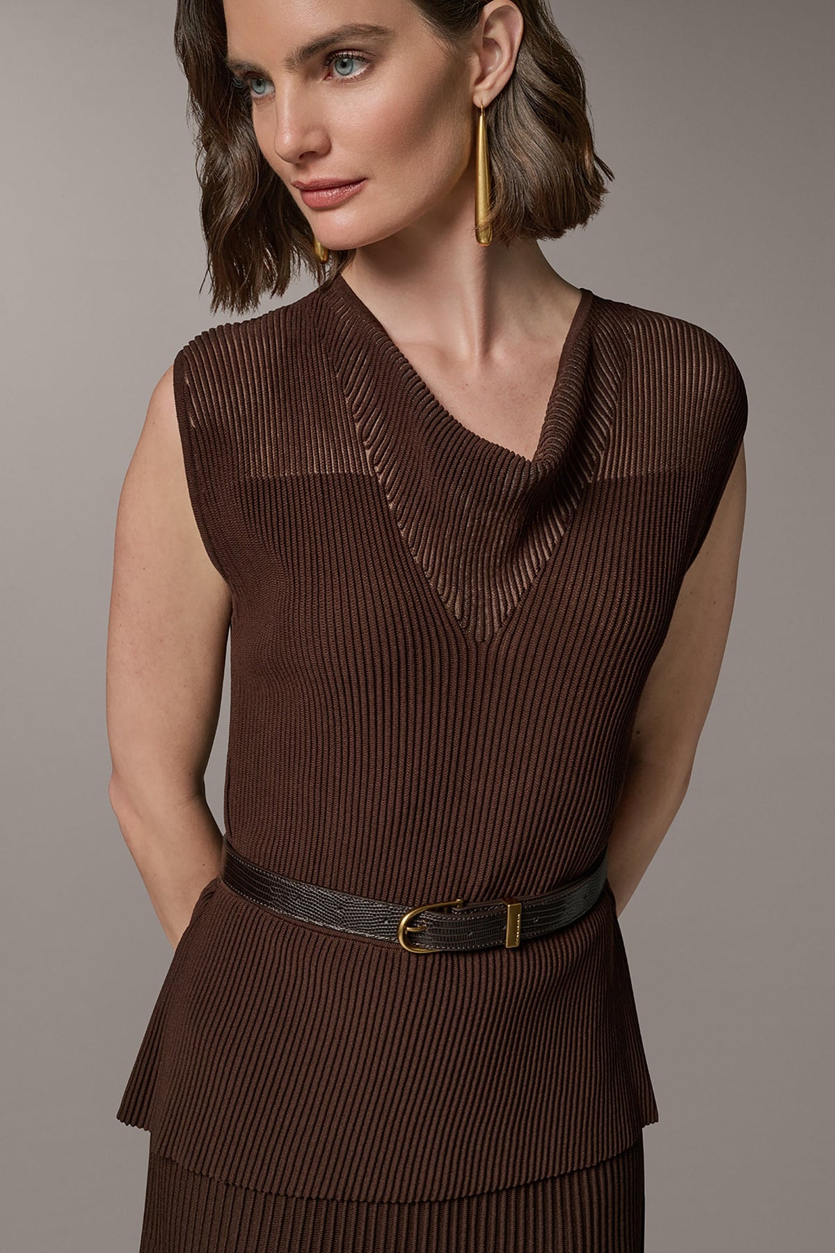 SLEEVELESS COWL NECK MIDI SWEATER DRESS - Canyon