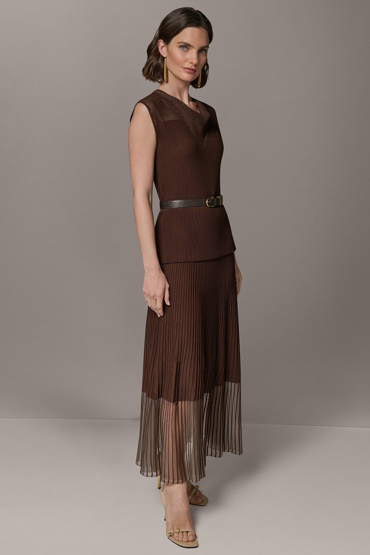 SLEEVELESS COWL NECK MIDI SWEATER DRESS - Canyon