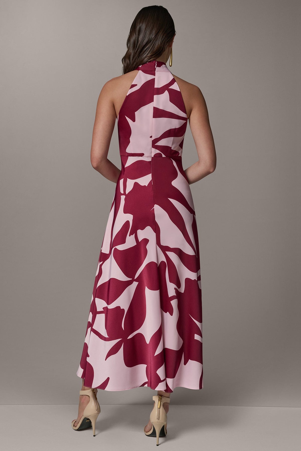 SLEEVELESS HALTER NECK A-LINE DRESS - Sangria/Lilac