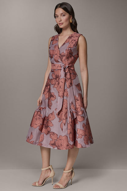 SLEEVELESS FLORAL MIDI FIT AND FLARE DRESS - Desert Clay Multi