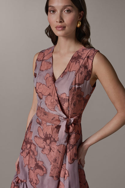 SLEEVELESS FLORAL MIDI FIT AND FLARE DRESS - Desert Clay Multi