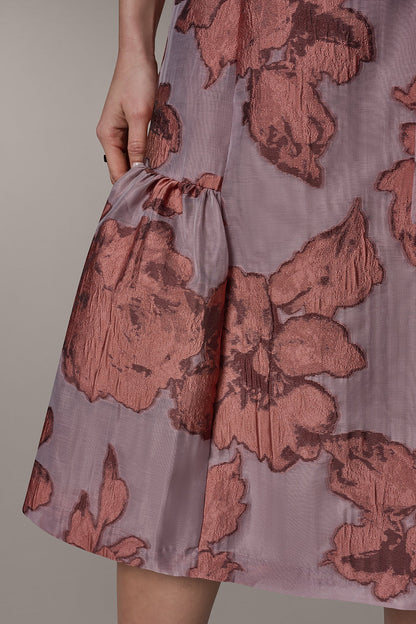 SLEEVELESS FLORAL MIDI FIT AND FLARE DRESS - Desert Clay Multi