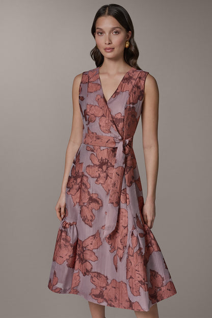 SLEEVELESS FLORAL MIDI FIT AND FLARE DRESS - Desert Clay Multi