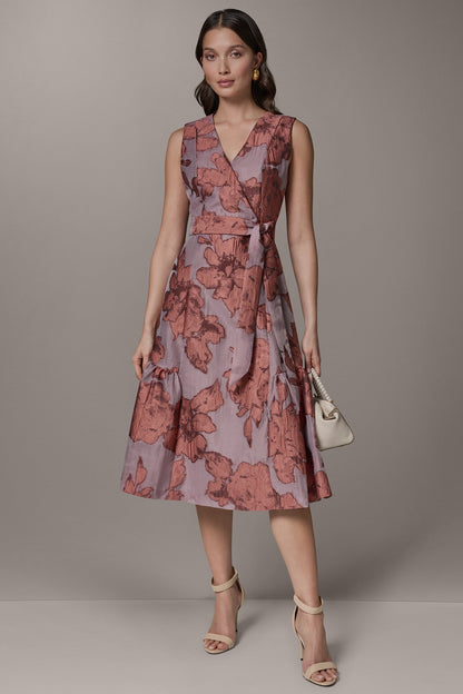 SLEEVELESS FLORAL MIDI FIT AND FLARE DRESS - Desert Clay Multi