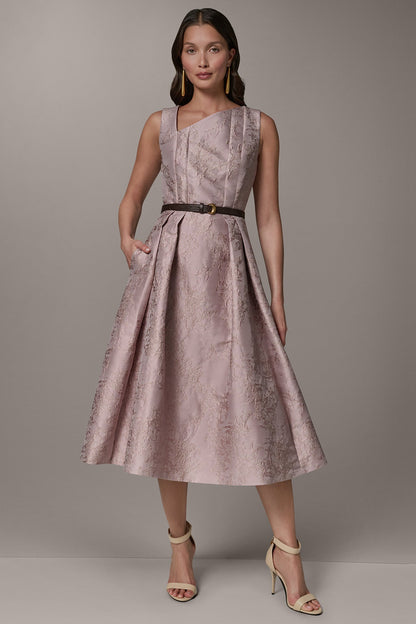 SLEEVELESS ASYMMETRIC MIDI FIT AND FLARE DRESS - Lilac