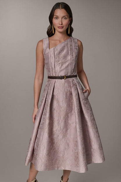 SLEEVELESS ASYMMETRIC MIDI FIT AND FLARE DRESS - Lilac