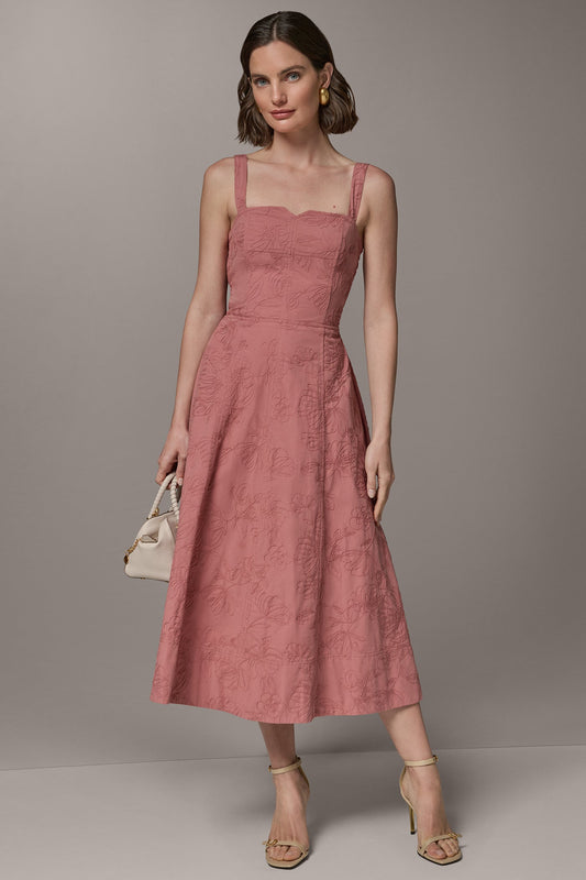 SLEEVELESS MIDI FIT AND FLARE DRESS - Desert Clay
