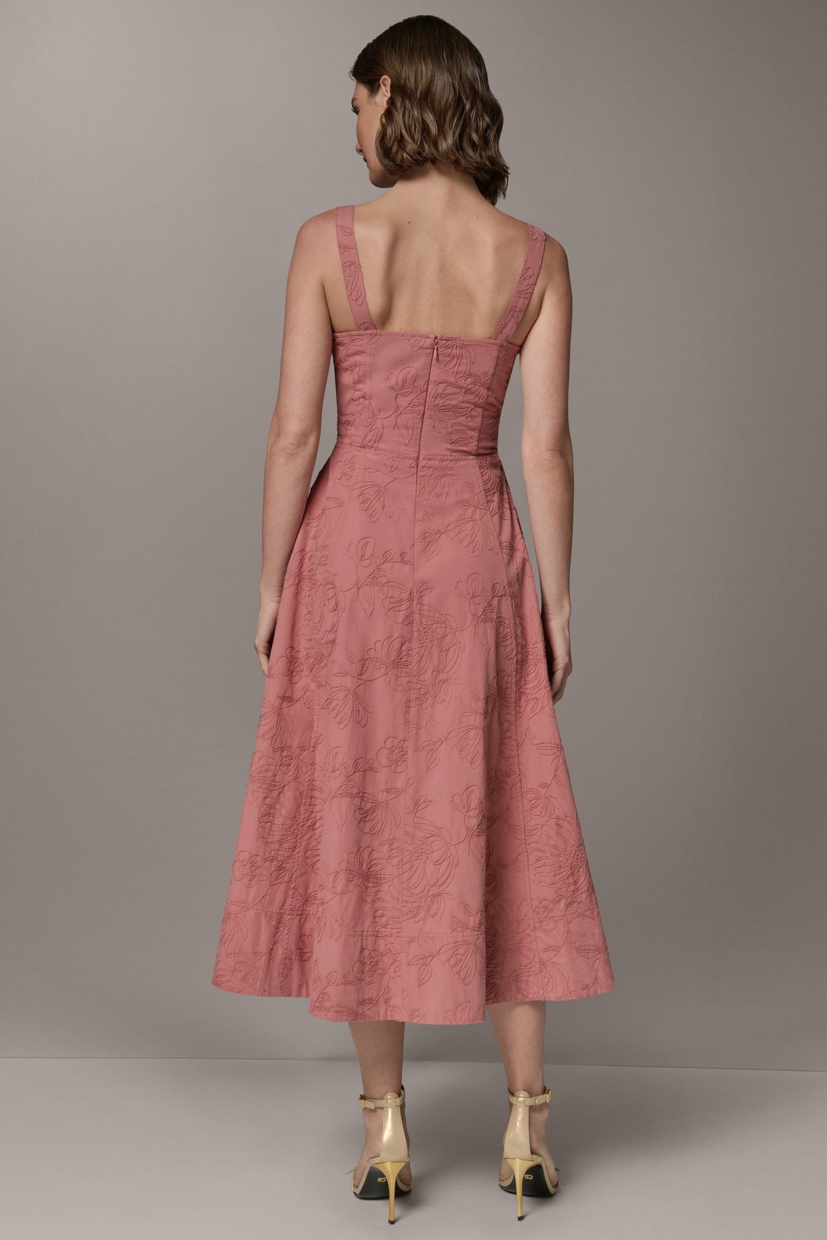 SLEEVELESS MIDI FIT AND FLARE DRESS - Desert Clay