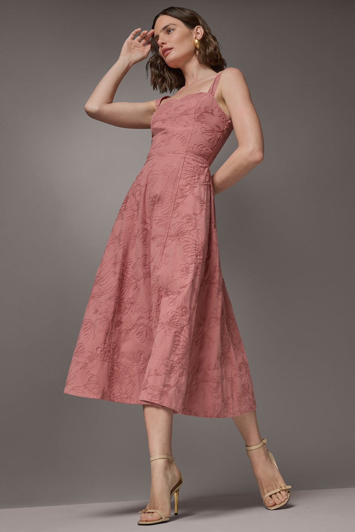 SLEEVELESS MIDI FIT AND FLARE DRESS - Desert Clay