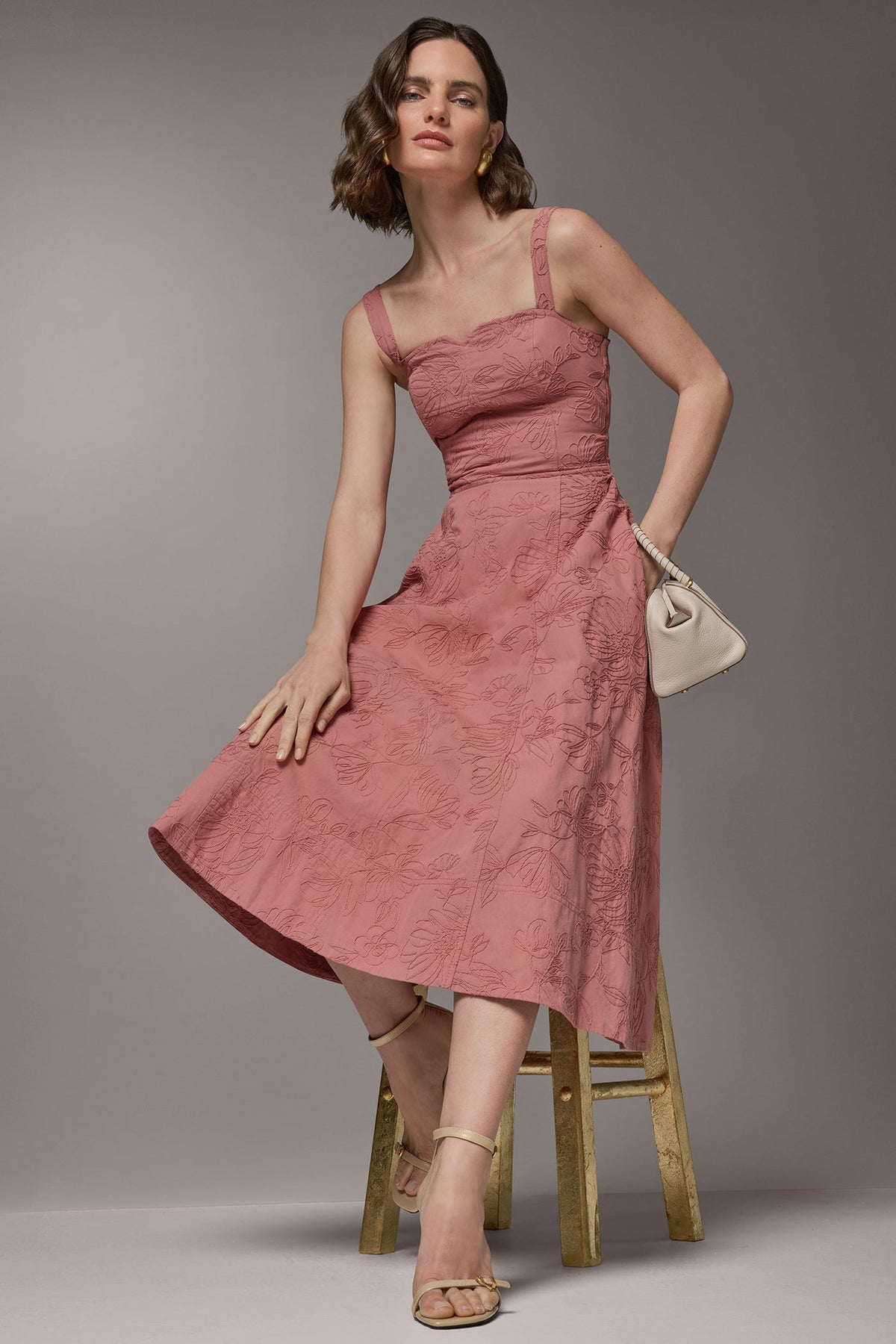 SLEEVELESS MIDI FIT AND FLARE DRESS - Desert Clay