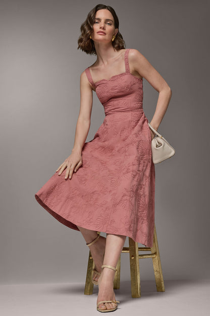 SLEEVELESS MIDI FIT AND FLARE DRESS - Desert Clay
