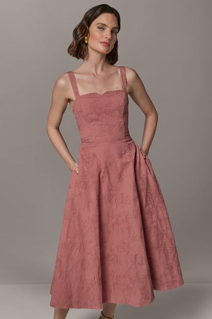 SLEEVELESS MIDI FIT AND FLARE DRESS - Desert Clay
