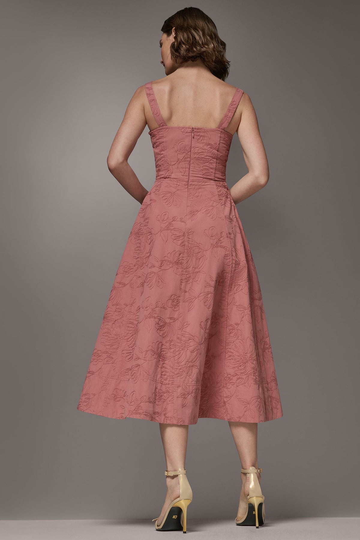 SLEEVELESS MIDI FIT AND FLARE DRESS - Desert Clay