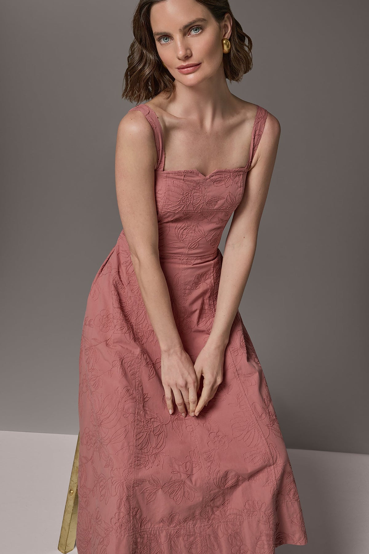 SLEEVELESS MIDI FIT AND FLARE DRESS - Desert Clay