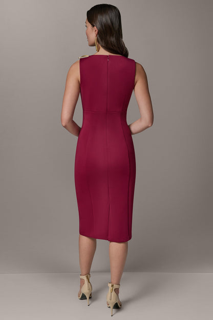 SLEEVELESS ASYMMETRICAL SHEATH DRESS - Sangria
