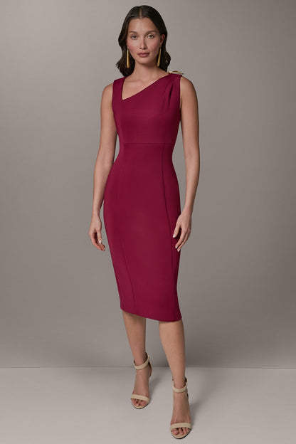 SLEEVELESS ASYMMETRICAL SHEATH DRESS - Sangria