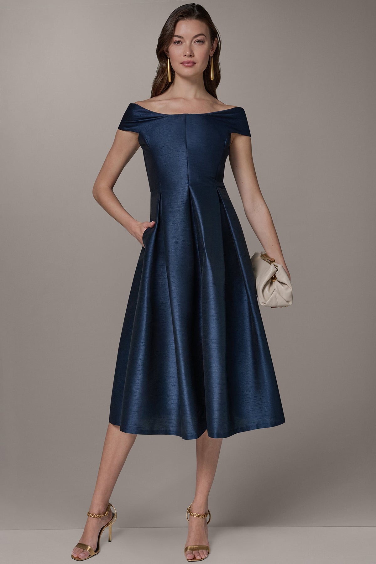 OFF THE SHOULDER MIDI FIT AND FLARE DRESS - Nightfall