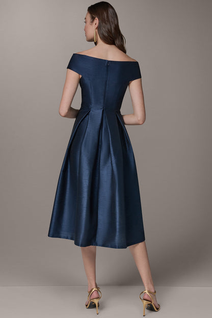 OFF THE SHOULDER MIDI FIT AND FLARE DRESS - Nightfall