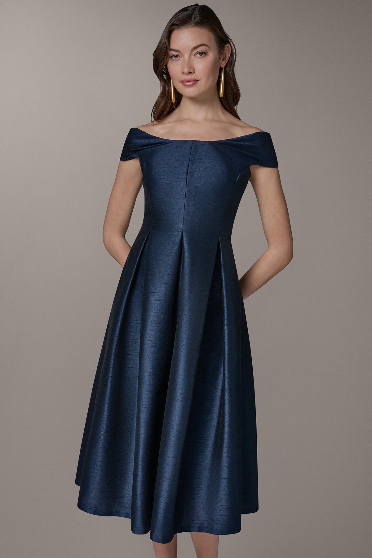 OFF THE SHOULDER MIDI FIT AND FLARE DRESS - Nightfall