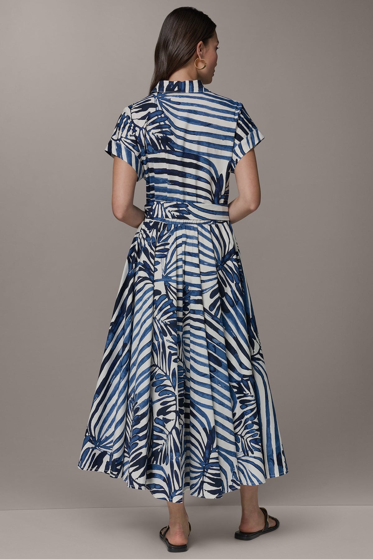 SHORT SLEEVE TIE FRONT MAXI SHIRT DRESS - Nightfall Combo Palm