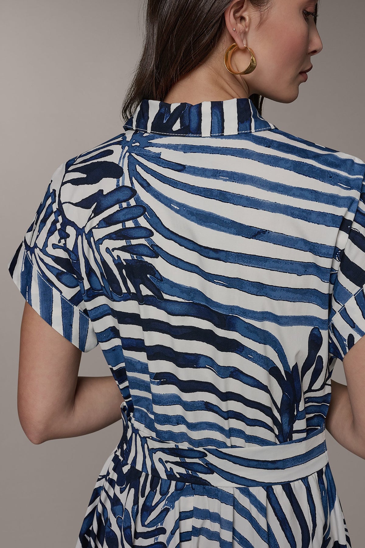 SHORT SLEEVE TIE FRONT MAXI SHIRT DRESS - Nightfall Combo Palm