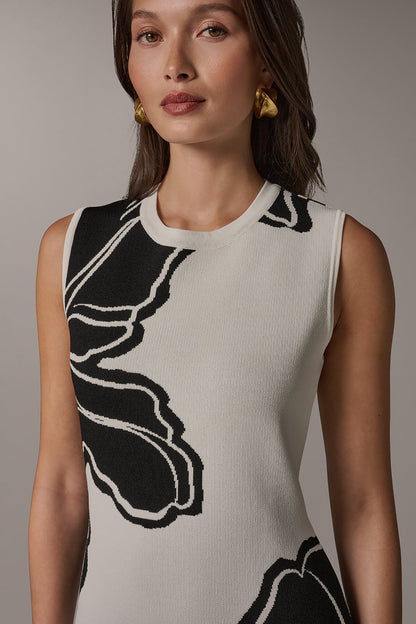 SLEEVELESS MIDI SWEATER DRESS - Cream/Black