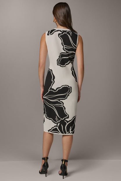 SLEEVELESS MIDI SWEATER DRESS - Cream/Black