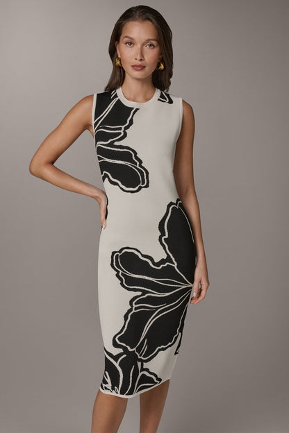 SLEEVELESS MIDI SWEATER DRESS - Cream/Black