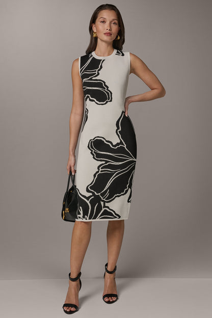 SLEEVELESS MIDI SWEATER DRESS - Cream/Black