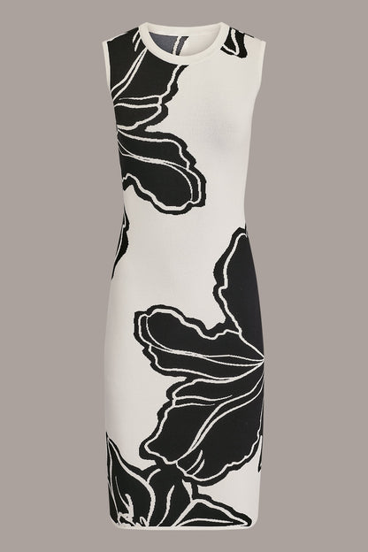 SLEEVELESS MIDI SWEATER DRESS - Cream/Black